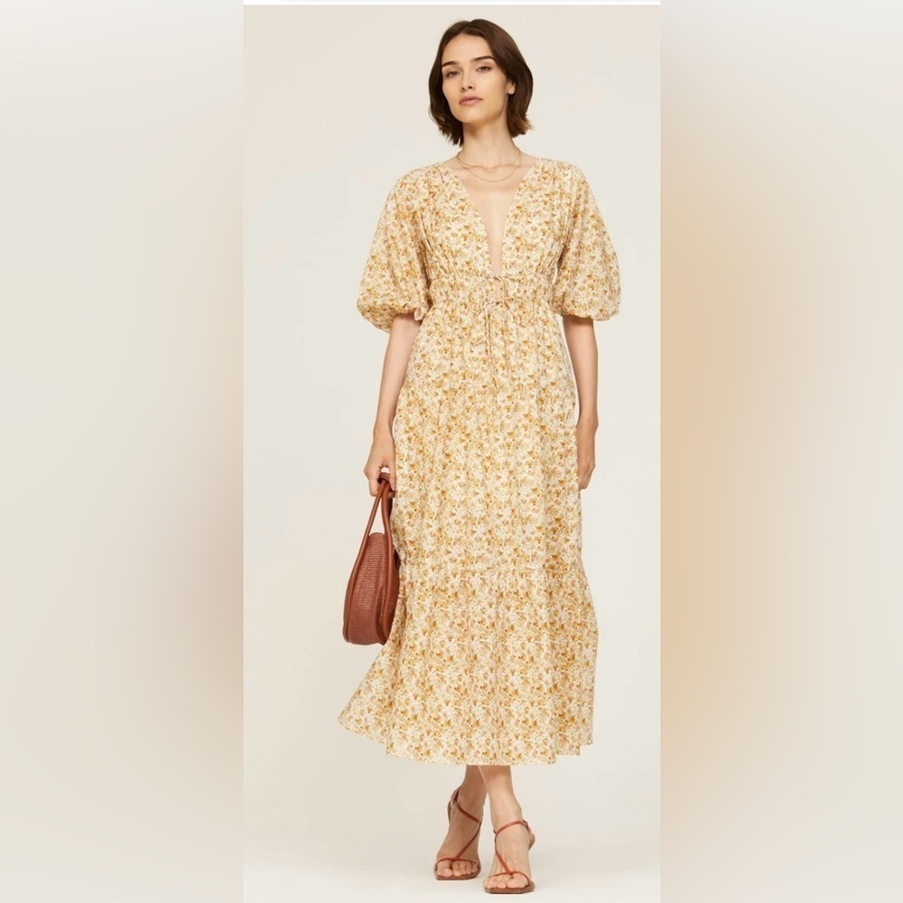 Significant Other Adele Floral Puff Sleeve Maxi Dress Size 8 Yellow